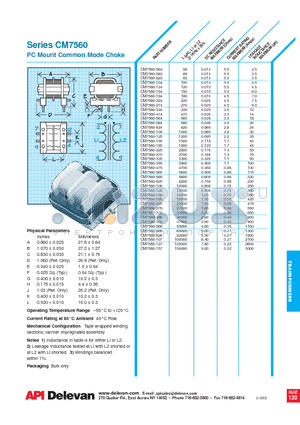 CM7560-124 datasheet - PC Mount Common Mode Choke