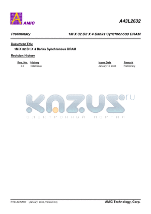 A43L2632 datasheet - 1M X 32 Bit X 4 Banks Synchronous DRAM