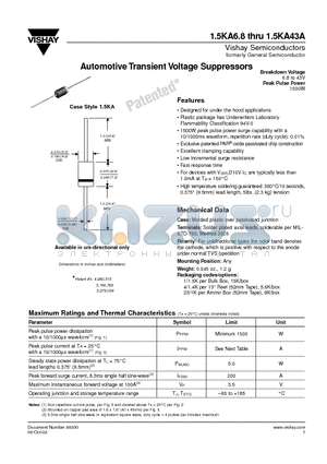 1.5KA43A datasheet - Automotive Transient Voltage Suppressors