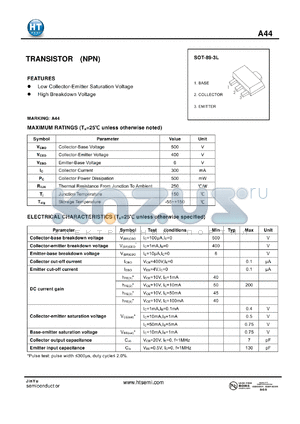 A44 datasheet - TRANSISTOR (NPN)