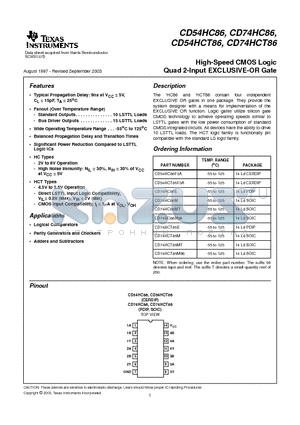 CD54HC86F3A datasheet - High-Speed CMOS Logic Quad 2-Input EXCLUSIVE-OR Gate