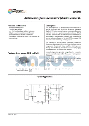 A4401 datasheet - This device provides all the necessary control functions to provide the power rails for driving a vacuum fluorescent display (VFD) using minimal external components.