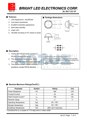 BL-B6Y120-3P datasheet - yellow chips, which are made from GaAsP on GaP substrate.