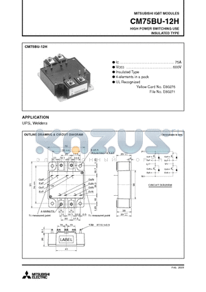 CM75BU-12H datasheet - IGBT MODULES HIGH POWER SWITCHING USE INSULATED TYPE