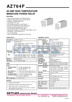 AZ764FH-1AE-115A datasheet - 20 AMP HIGH TEMPERATURE MINIATURE POWER RELAY