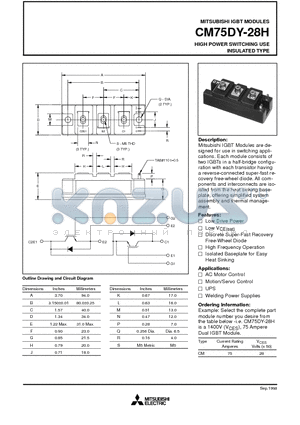 CM75DY-28H datasheet - HIGH POWER SWITCHING USE INSULATED TYPE
