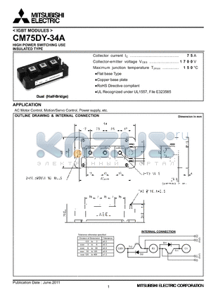 CM75DY-34A_11 datasheet - HIGH POWER SWITCHING USE INSULATED TYPE