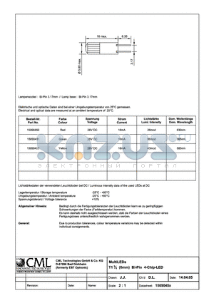 15090450 datasheet - MultiLEDs T13/4 (6mm) BI-Pin 4-Chip-LED