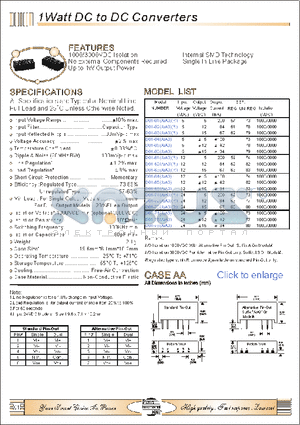 D01-03A datasheet - 1 WATT DC TO DC CONVERTERS