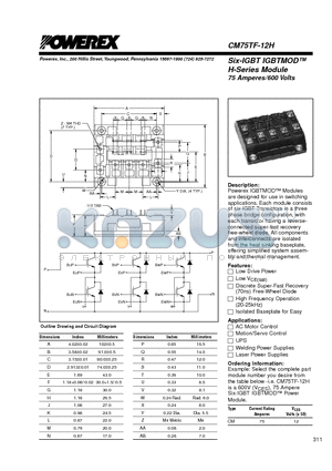 CM75TF-12H datasheet - Six-IGBT IGBTMOD 75 Amperes/600 Volts