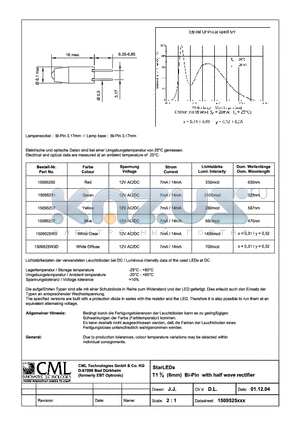 1509525W3D datasheet - StarLEDs T13/4 (6mm) BI-Pin with half wave rectifier