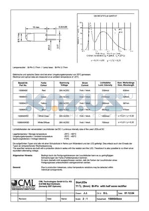 1509545XXX datasheet - StarLEDs T13/4 (6mm) BI-Pin with half wave rectifier