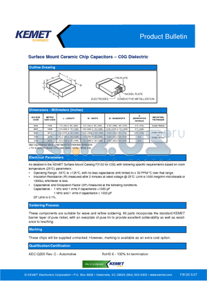 C0402C471J3GAC datasheet - Surface Mount Ceramic Chip Capacitors - C0G Dielectric