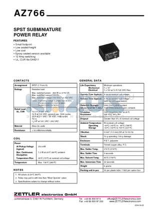 AZ766-1A-3D datasheet - SPST SUBMINIATURE POWER RELAY