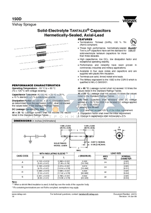 150D105X0006A2 datasheet - Solid-Electrolyte TANTALEX Capacitors Hermetically-Sealed, Axial-Lead