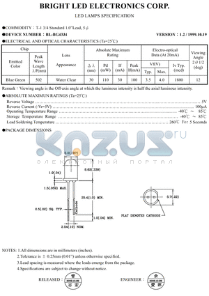 BL-BG43J4 datasheet - LED GaAsP/GaP Green Low current requirement.