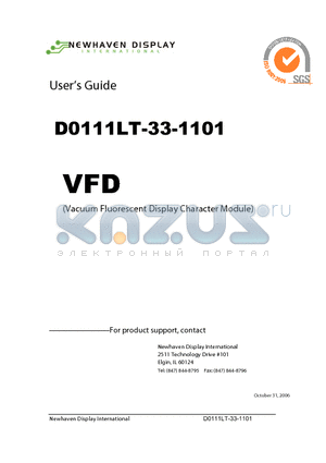 D0111LT-33-1101 datasheet - Vacuum Fluorescent Display Specification