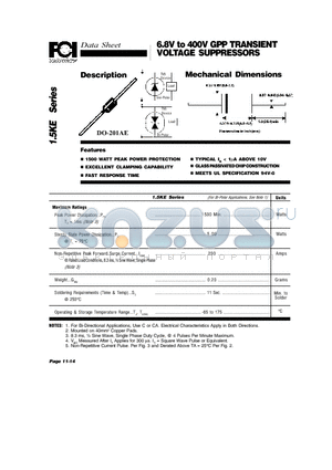 1.5KE-43 datasheet - 6.8V to 400V GPP TRANSIENT VOLTAGE SUPPRESSORS