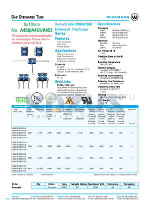 A452F003500104 datasheet - GAS DISCHARGE TUBE - 8x10mm