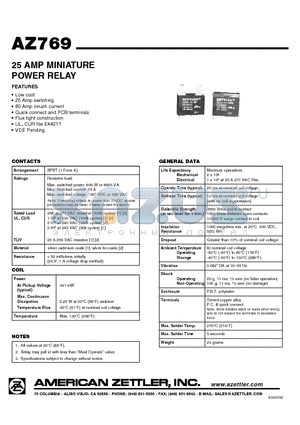 AZ769-1A-12DK datasheet - 25 AMP MINIATURE POWER RELAY