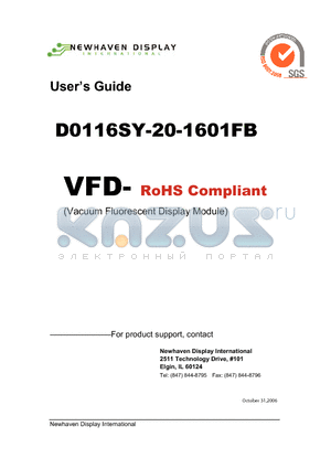 D0116SY-20-1601FB datasheet - Vacuum Fluorescent Display Specification