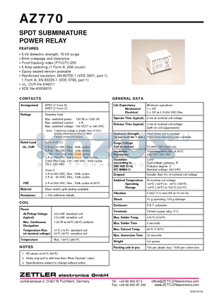 AZ770-1A-12DS datasheet - SPDT SUBMINIATURE POWER RELAY