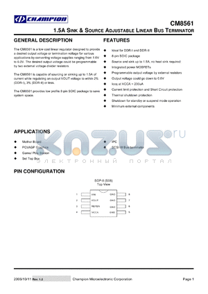 CM8561 datasheet - 1.5A SINK & SOURCE ADJUSTABLE LINEAR BUS TERMINATOR