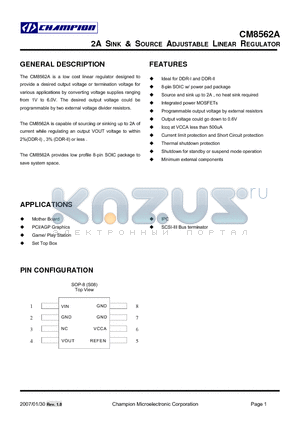 CM8562AGIS datasheet - 2A SINK & SOURCE ADJUSTABLE LINEAR REGULATOR