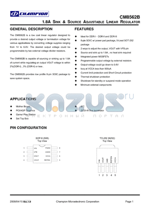 CM8562BGIN252 datasheet - 1.8A SINK & SOURCE ADJUSTABLE LINEAR REGULATOR