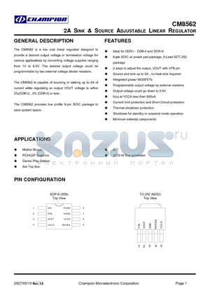 CM8562IN252 datasheet - 2A SINK & SOURCE ADJUSTABLE LINEAR REGULATOR