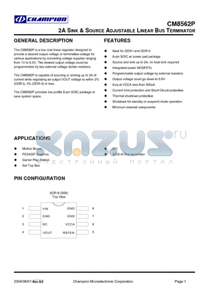 CM8562PIS datasheet - 2A SINK & SOURCE ADJUSTABLE LINEAR BUS TERMINATOR