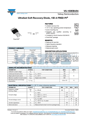 150EBU04_11 datasheet - Ultrafast Soft Recovery Diode, 150 A FRED Pt