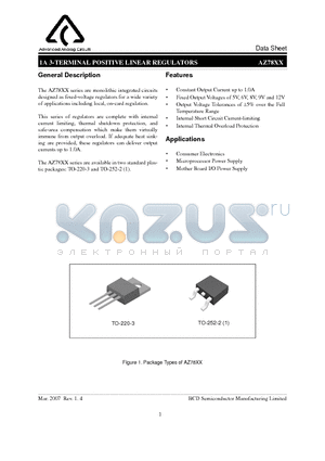 AZ7805D datasheet - 1A 3-TERMINAL POSITIVE LINEAR REGULATORS