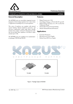 AZ7805TTR-E1 datasheet - 3-TERMINAL POSITIVE LINEAR REGULATORS