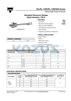 150KR10A datasheet - Standard Recovery Diodes (Stud Version), 150 A