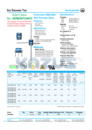 A471 datasheet - GAS DISCHARGE TUBE - 9,5x11,5mm