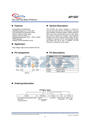 AP1307 datasheet - Two Coil Fan Motor Predriver