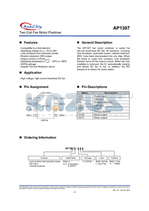 AP1307-SA datasheet - Two Coil Fan Motor Predriver