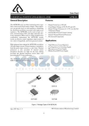 AZ78L05ZTR datasheet - 3-TERMINAL POSITIVE LINEAR REGULATOR