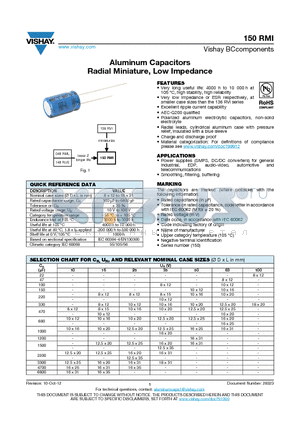 150RMI_12 datasheet - Aluminum Capacitors Radial Miniature, Low Impedance