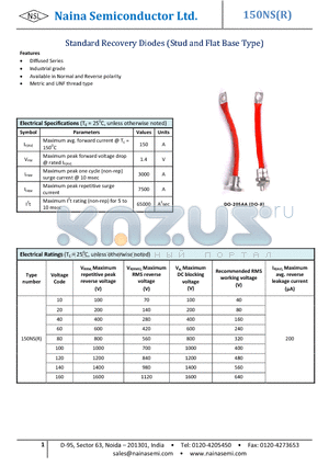 150U10 datasheet - Standard Recovery Diodes (Stud and Flat Base Type)
