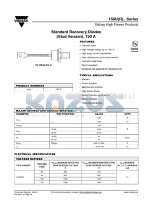 150U100D datasheet - Standard Recovery Diodes (Stud Version), 150 A