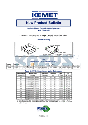 C0402C823RAC datasheet - Surface Mount Ceramic Chip Capacitors X7R Dielectric