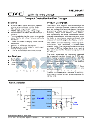 CM9101 datasheet - Compact Cost-effective Fast Charger