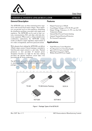 AZ78L09HTR-E1 datasheet - 3-TERMINAL POSITIVE LINEAR REGULATOR