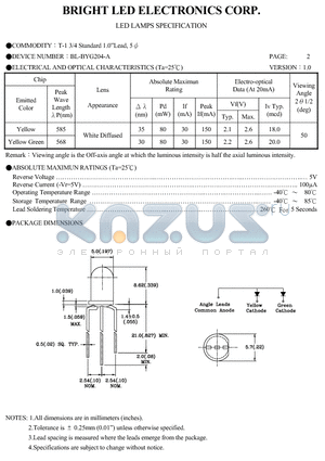 BL-BYG204-A datasheet - LED LAMPS SPECIFICATION