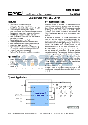 CM9156A-01DE datasheet - Charge Pump White LED Driver