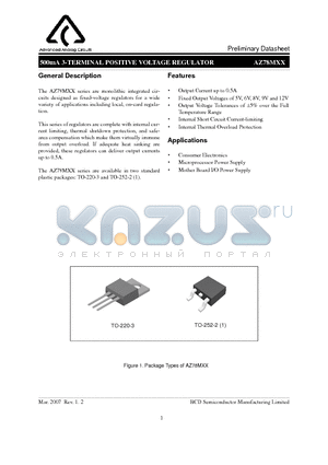 AZ78M05DTR-E1 datasheet - 500mA 3-TERMINAL POSITIVE VOLTAGE REGULATOR