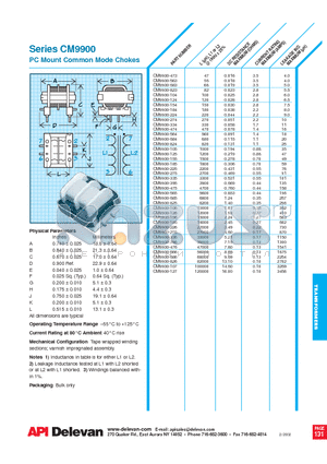 CM9900-125 datasheet - PC Mount Common Mode Chokes