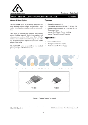 AZ78M08D-TRE1 datasheet - 500mA 3-TERMINAL POSITIVE VOLTAGE REGULATOR